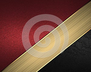 Red and black background with gold ribbon. Element for design. Template for design.