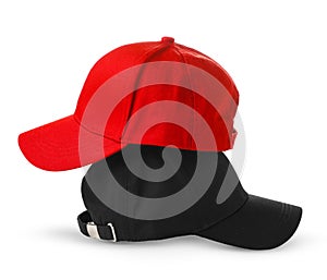 Red and Black Baseball Cap on White Background