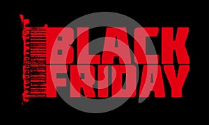 Red on black `Black Friday` with abstract barcode. Vector