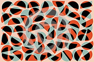 Red black blue random semicircles on pink background. Abstract geometric shapes pattern in retro style for fabric textile decor photo