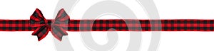Red and black buffalo plaid Christmas gift bow and ribbon long border isolated on white