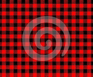 Red and black buffalo plaid texture. Checkered lumberjack seamless pattern. Geometric fabric background for flannel