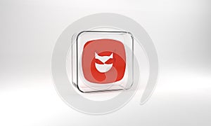 Red Black cat icon isolated on grey background. Happy Halloween party. Glass square button. 3d illustration 3D render