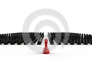 Red and black chess pawn on white background, Business leadership, Teamwork power and confidence concept.