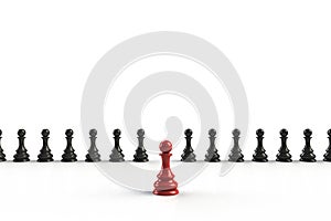 Red and black chess pawn on white background, Business leadership, Teamwork power and confidence concept.