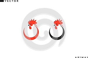 Red and black chicken on white background. Abstract birds