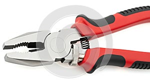 Red and Black Combination Pliers Isolated on White Background