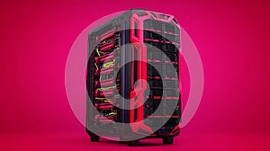 Red and Black Computer Tower on Pink Background