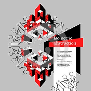 Red and black contrast isometric abstraction in flat style with