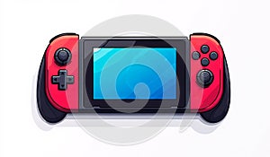A red and black controller with a blue screen