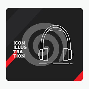 Red and Black Creative presentation Background for Audio, headphone, headphones, monitor, studio Line Icon