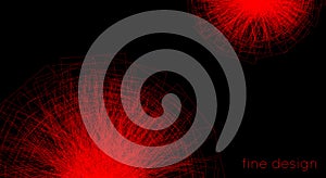 Red on black design with rotated shapes by thin lines. Vector graphics