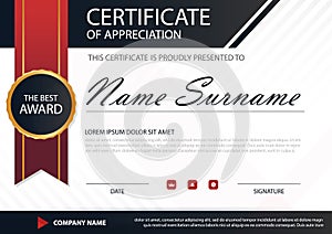 Red black Elegance horizontal certificate with Vector illustration ,white frame certificate template with clean and modern