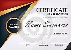 Red and black Elegance horizontal certificate with Vector illustration ,white frame certificate template with clean and modern