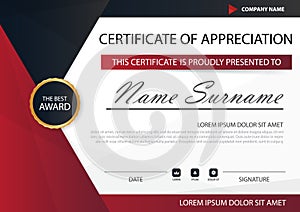 Red black Elegance horizontal certificate with Vector illustration ,white frame certificate template with clean and modern pattern