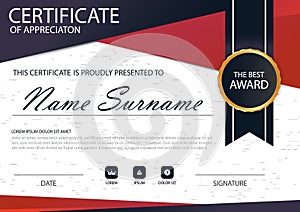 Red black Elegance horizontal Circle certificate with Vector illustration ,white frame certificate template with clean and modern