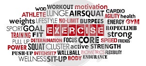 Red and black exercise word cloud photo