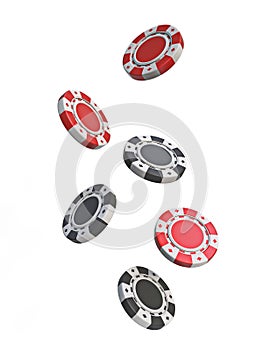 Red and black falling gambling chips 3D