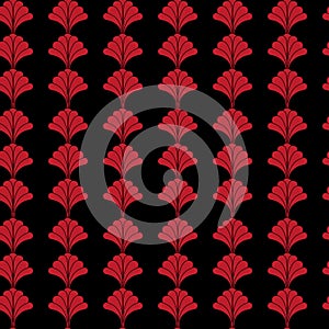 Red and Black Floral Seamless Pattern Design in Vintage art Deco Style