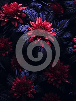 red and black flowers on a dark background
