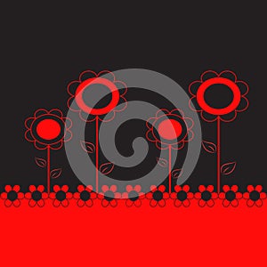 Red and Black Flowers Illustration on Black Background