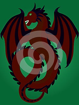 Red and black flying dragon vector illustration