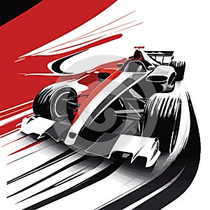 Red and black formula car. F1 landscape. Speed racing tournament