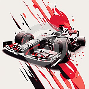 Red and black formula car. F1 landscape. Speed racing tournament