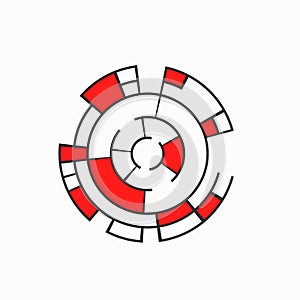 Red and black Geometric art composition in circle