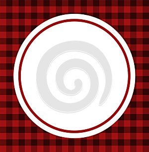 Red Black Gingham Buffalo Lumberjack Tartan Checkered quilt plaid pattern background texture.Circle round New Year ball frame