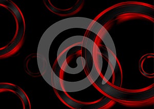 Red black glossy rings tech abstract futuristic background