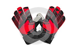 Red and black goalkeeper glove on white