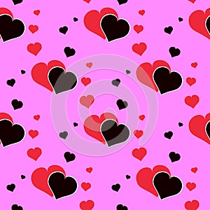 Red and black heart seamless on pink background valentines day vector