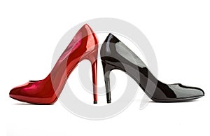 Red and black high heel women shoes