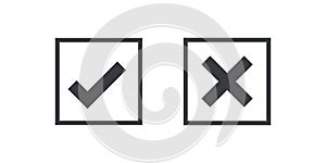 Red black icon check mark icon isolated on transparent background. Approve and cancel symbol for design project. Flat button
