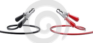 Red and black jumper cable for car battery. Power supply wire