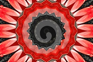 Red black Kaleidoscope pattern abstract background. Circle pattern. Abstract fractal kaleidoscope background. Abstract fractal pat