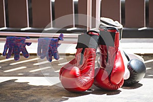 Red and black leather boxing gloves