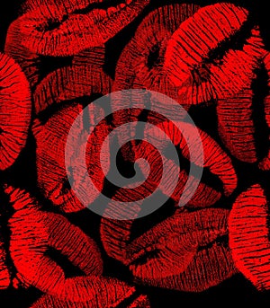 Red and black lips imprints seamless background