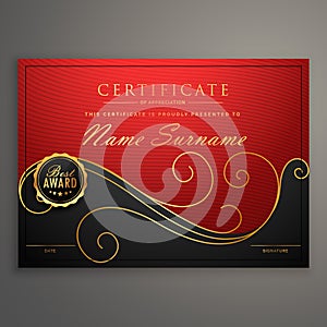 Red and black luxury certificate design template