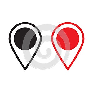 Red and black maps pin. Location map icon, location marker icon, location pin. Pin icon vector.