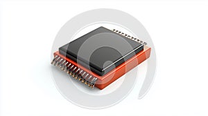 Red and black microchip on a white background