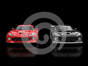 Red and black modern race supercars side by side photo