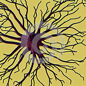 Red and black neuron on pale yellow light background