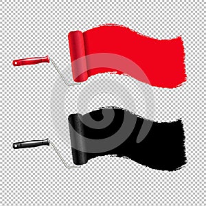 Red And Black Paint Roller And Paint Stroke Transparent Background