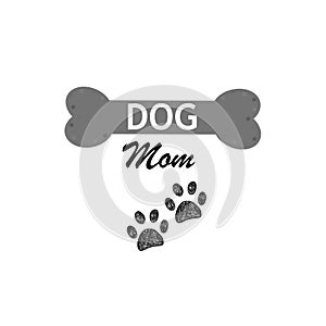 Red and black paw print and heart. Best Dog mom text. Happy Mother`s Day backgroundDog mom text with bone and doodle paw print. H