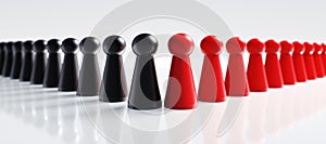 Red and black pawns on a white background