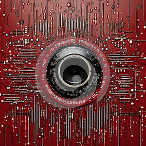 a red and black photo of a camera on a circuit board
