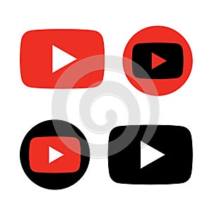 Red and black play button icon vector