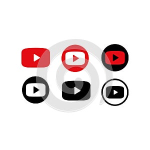 Red and black play button icon. play video logo